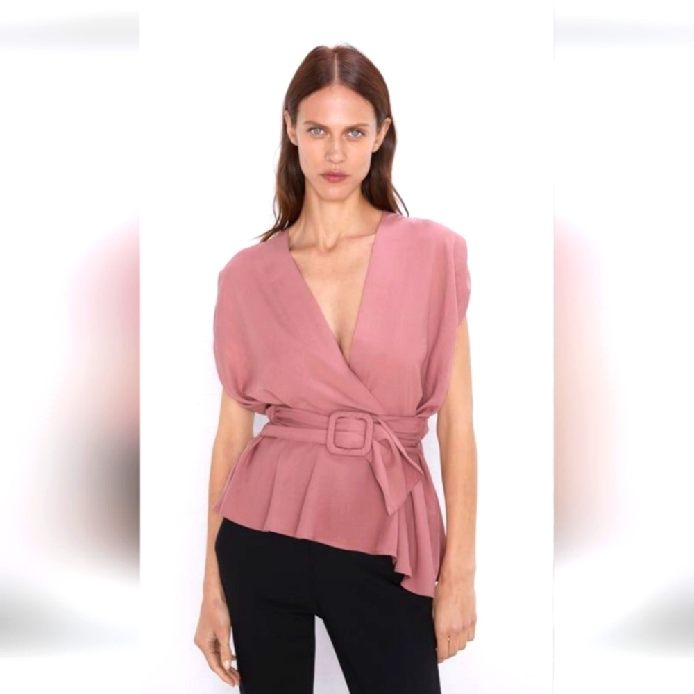 Zara Asymetrical belted rose top in EUC.‎ Size M
